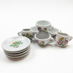 Vintage Miniature Mermaid Ceramic Tea Set Doll Tea‎ Party Cups Saucers 10 Piece